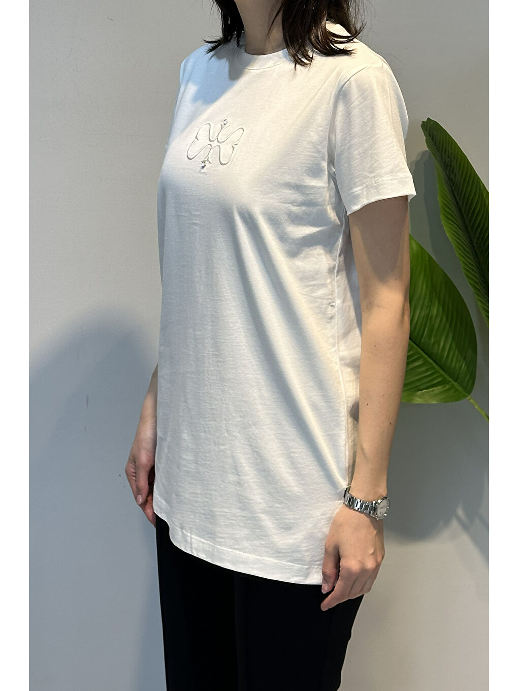 Pamuklu Nakışlı Tshirt Tunik 5360 Ekru-3