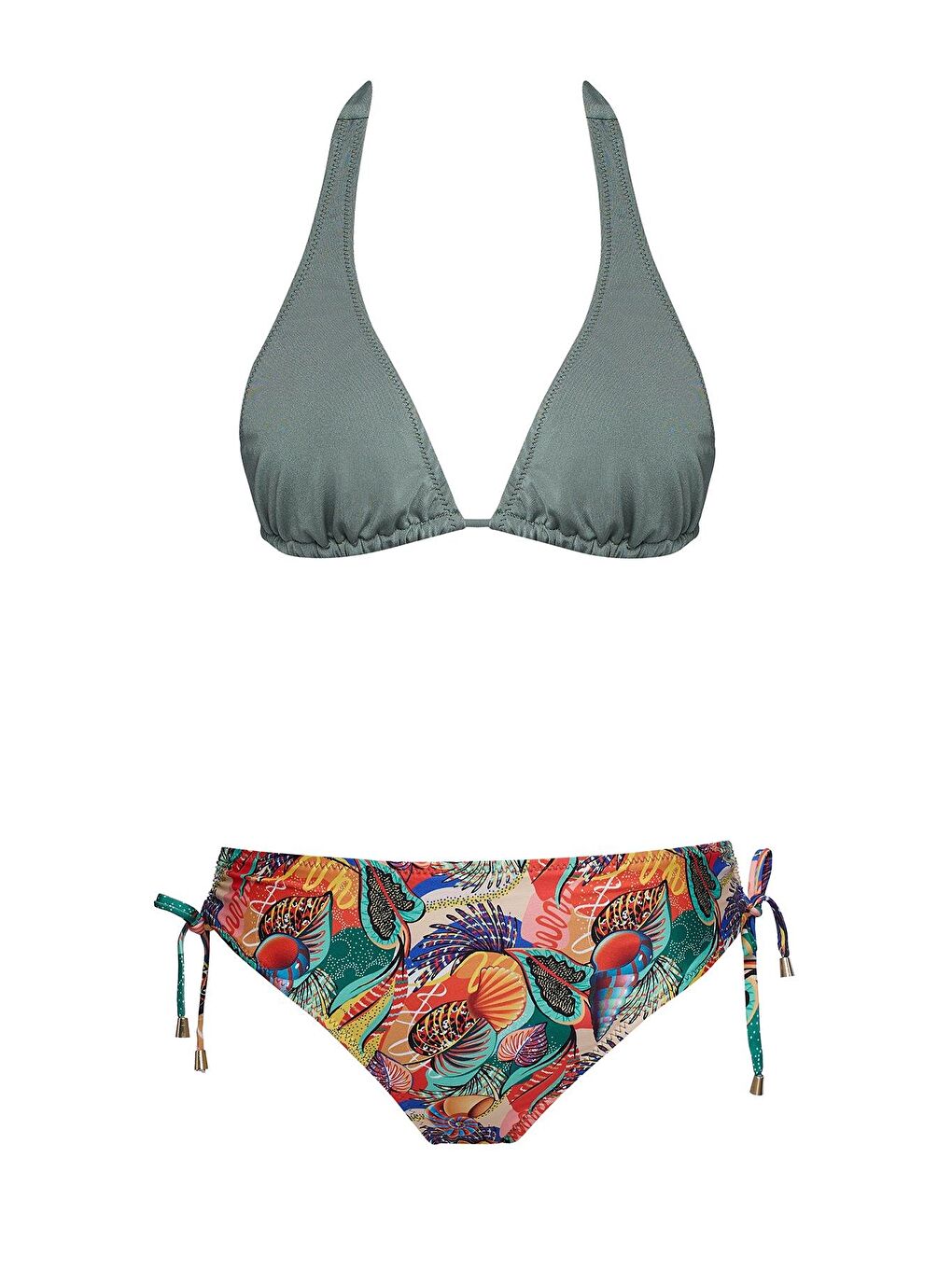 Haki Kalın Askılı Üçgen Bikini Takım