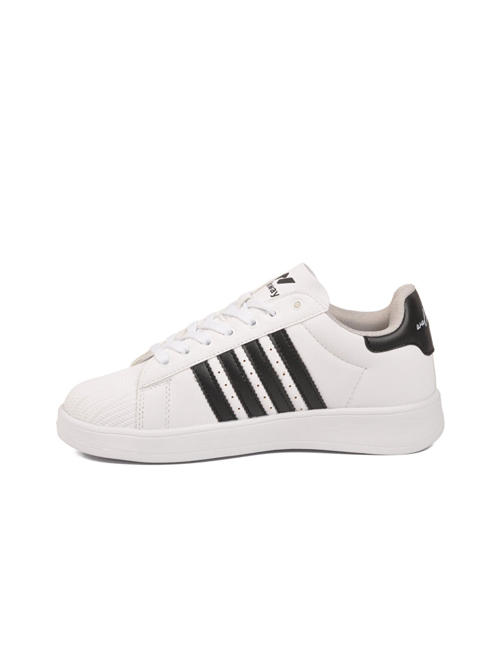 Beyaz Siyah Bağcıklı Cilt Hafif Unisex Spor Ayakkabı Senti G-3