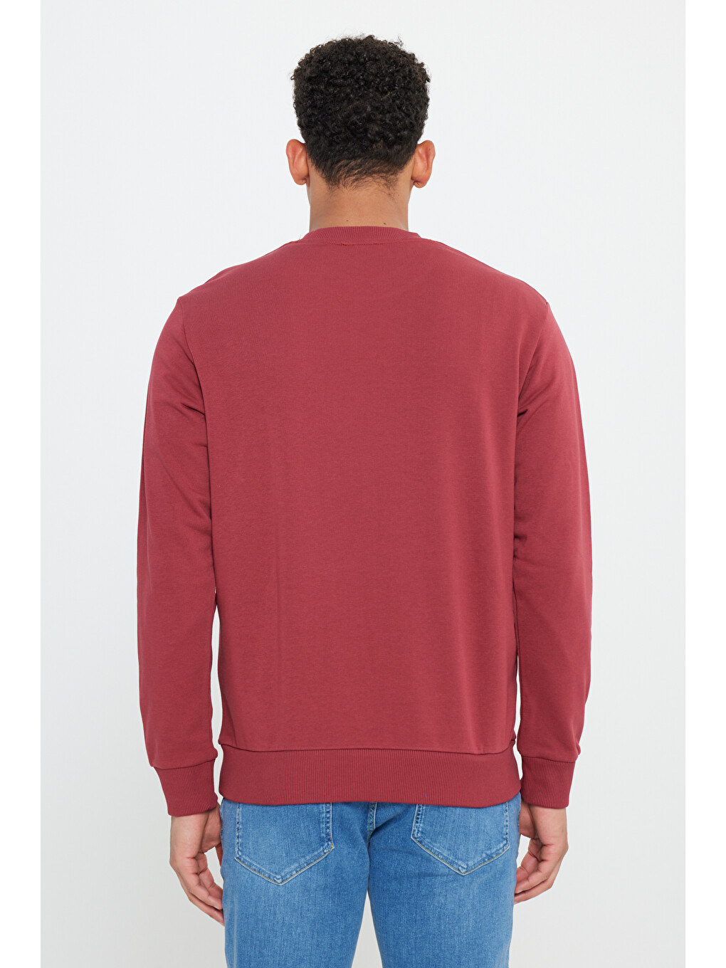 Erkek Bordo Standart Fit Normal Kesim Bisiklet Yaka Pamuklu Sweatshirt-4