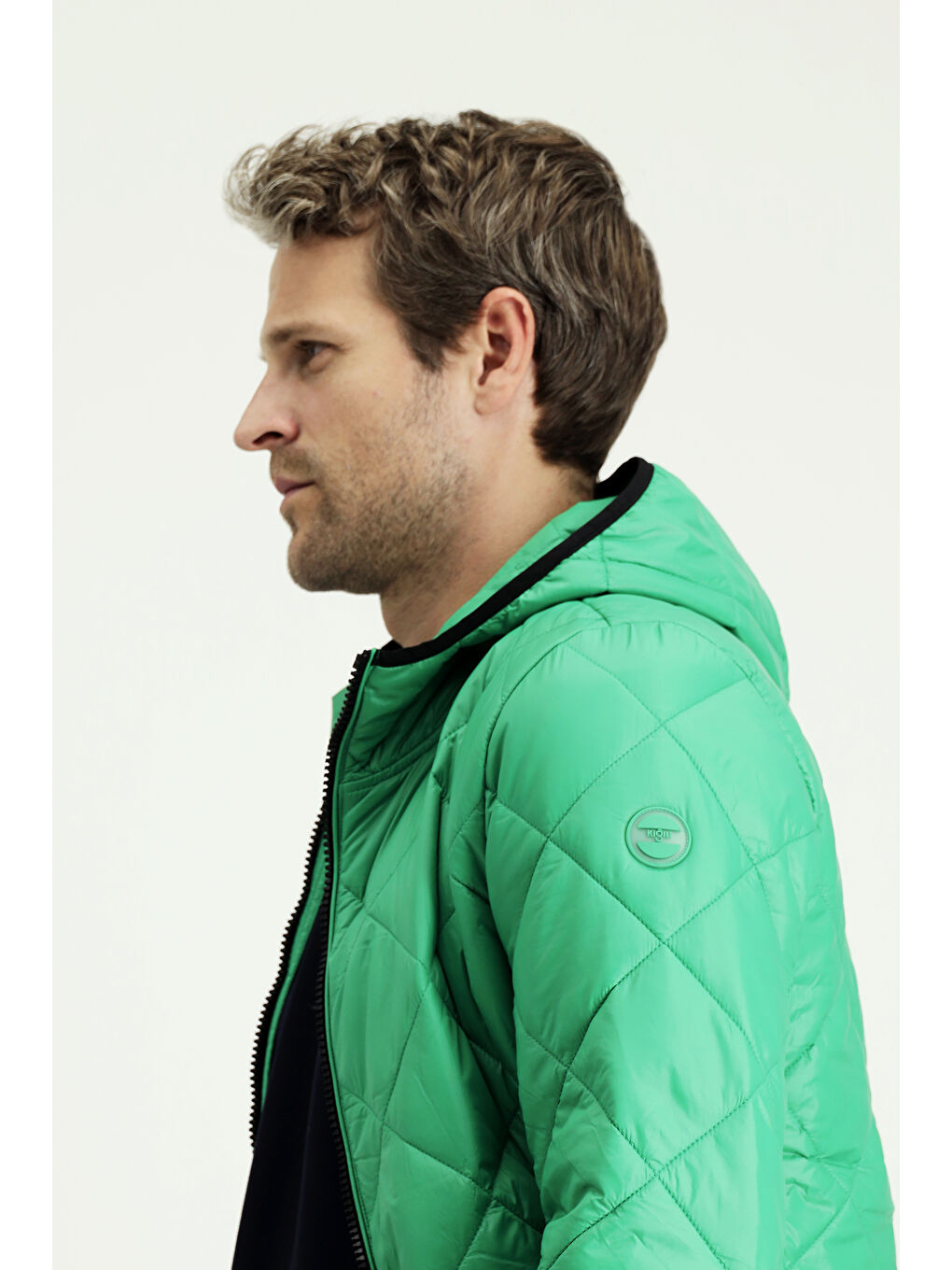 Yeşil Kapüşonlu Kapitone Spor Şişme Mont-3