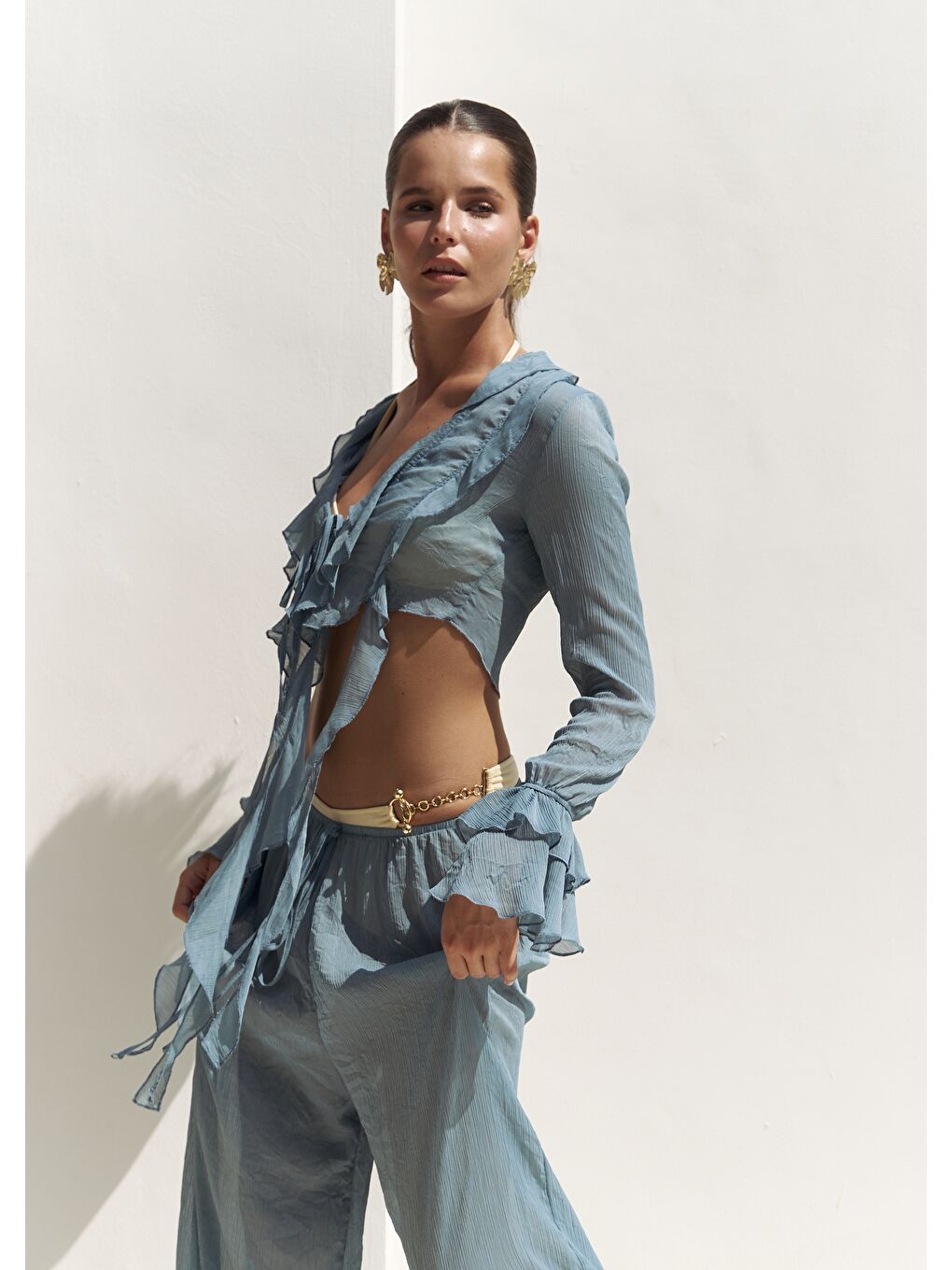 Olivia Mavi Gömlek Pantolon Takım