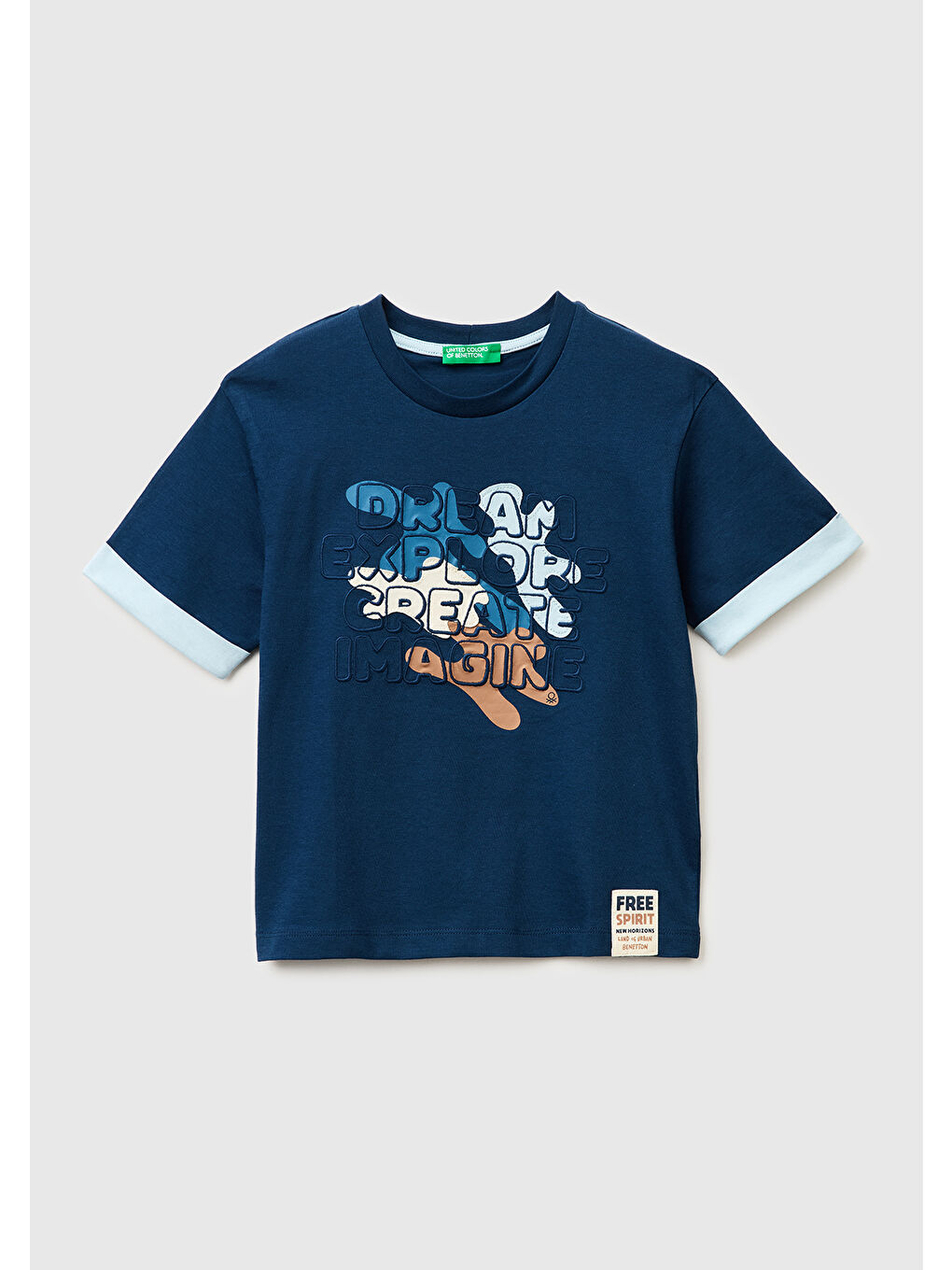 Erkek Çocuk Koyu Lacivert Etek Ucu Etiketli Baskılı Bisiklet Yaka T-Shirt