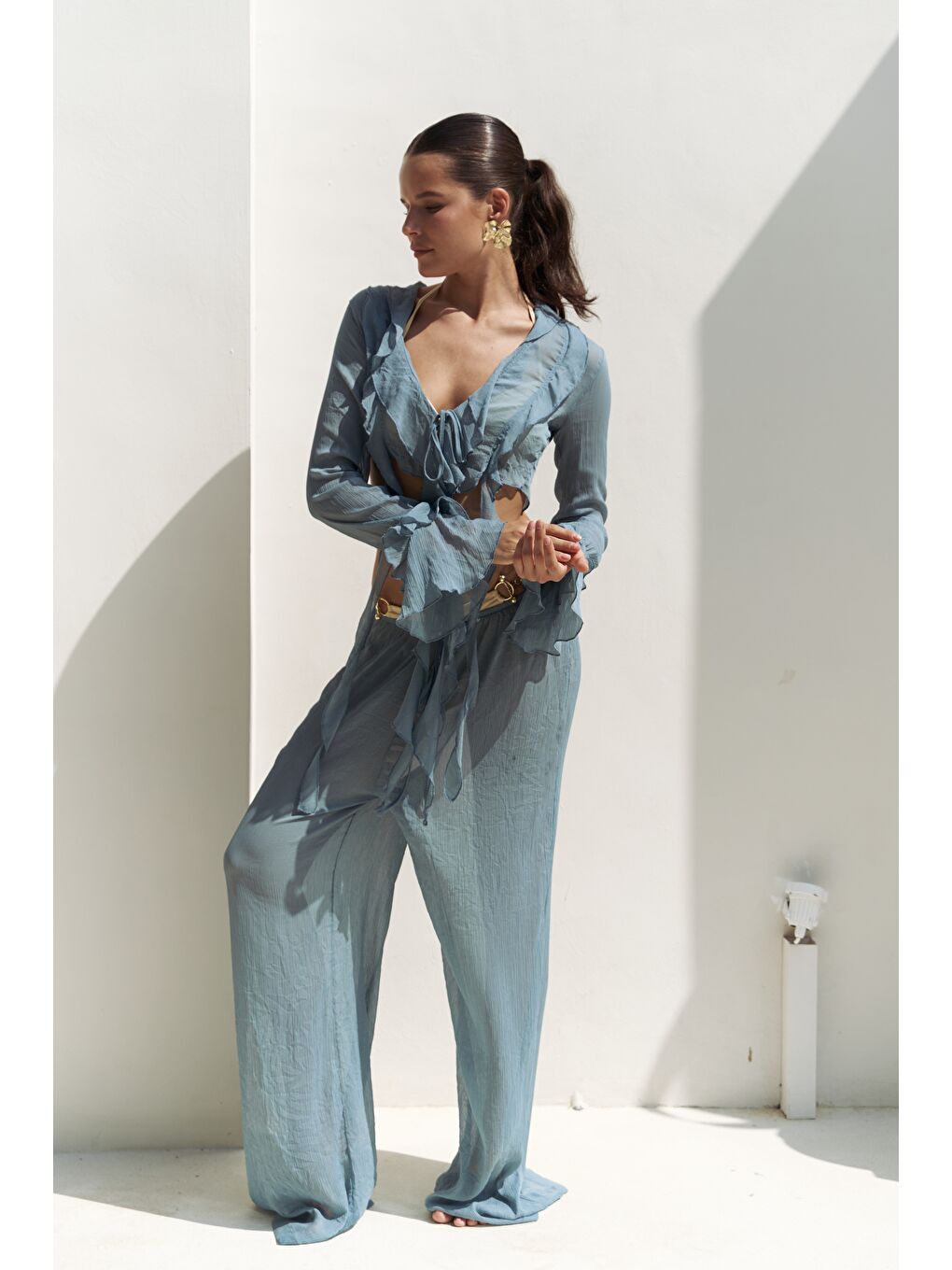 Olivia Mavi Gömlek Pantolon Takım-1