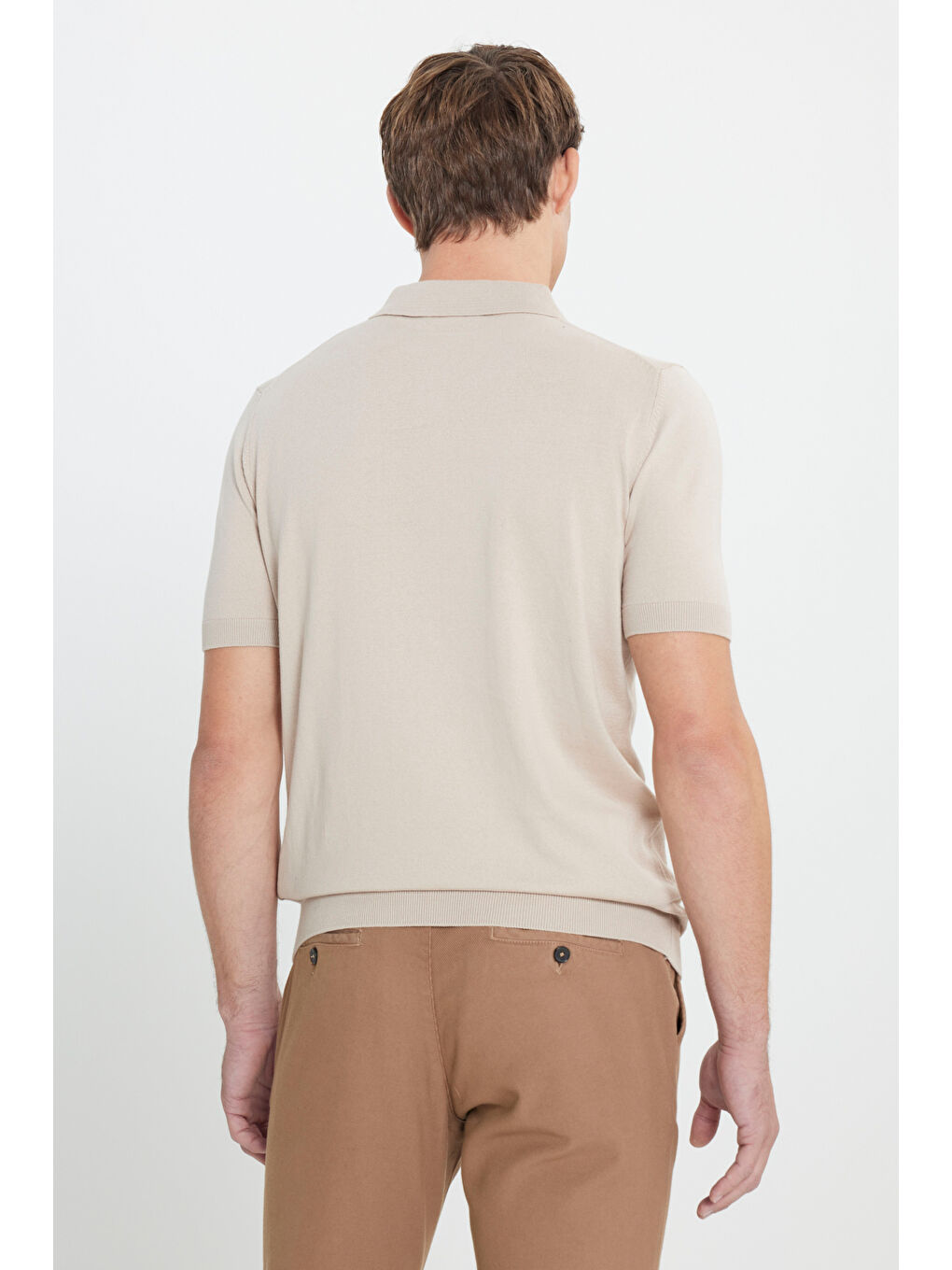 Erkek Bej Standart Fit Normal Kesim %100 Pamuk Polo Yaka Triko Tişört-5