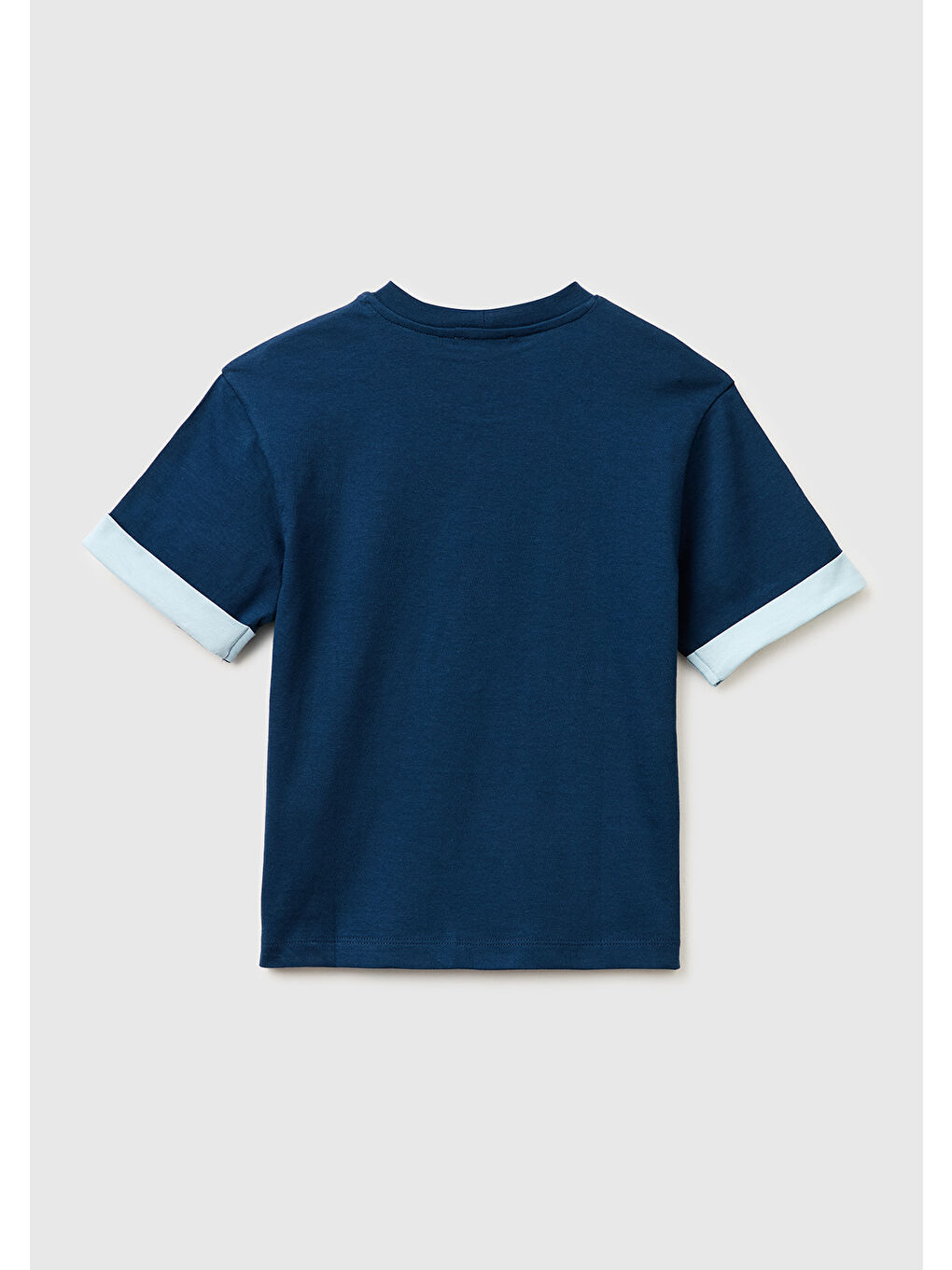 Erkek Çocuk Koyu Lacivert Etek Ucu Etiketli Baskılı Bisiklet Yaka T-Shirt-1