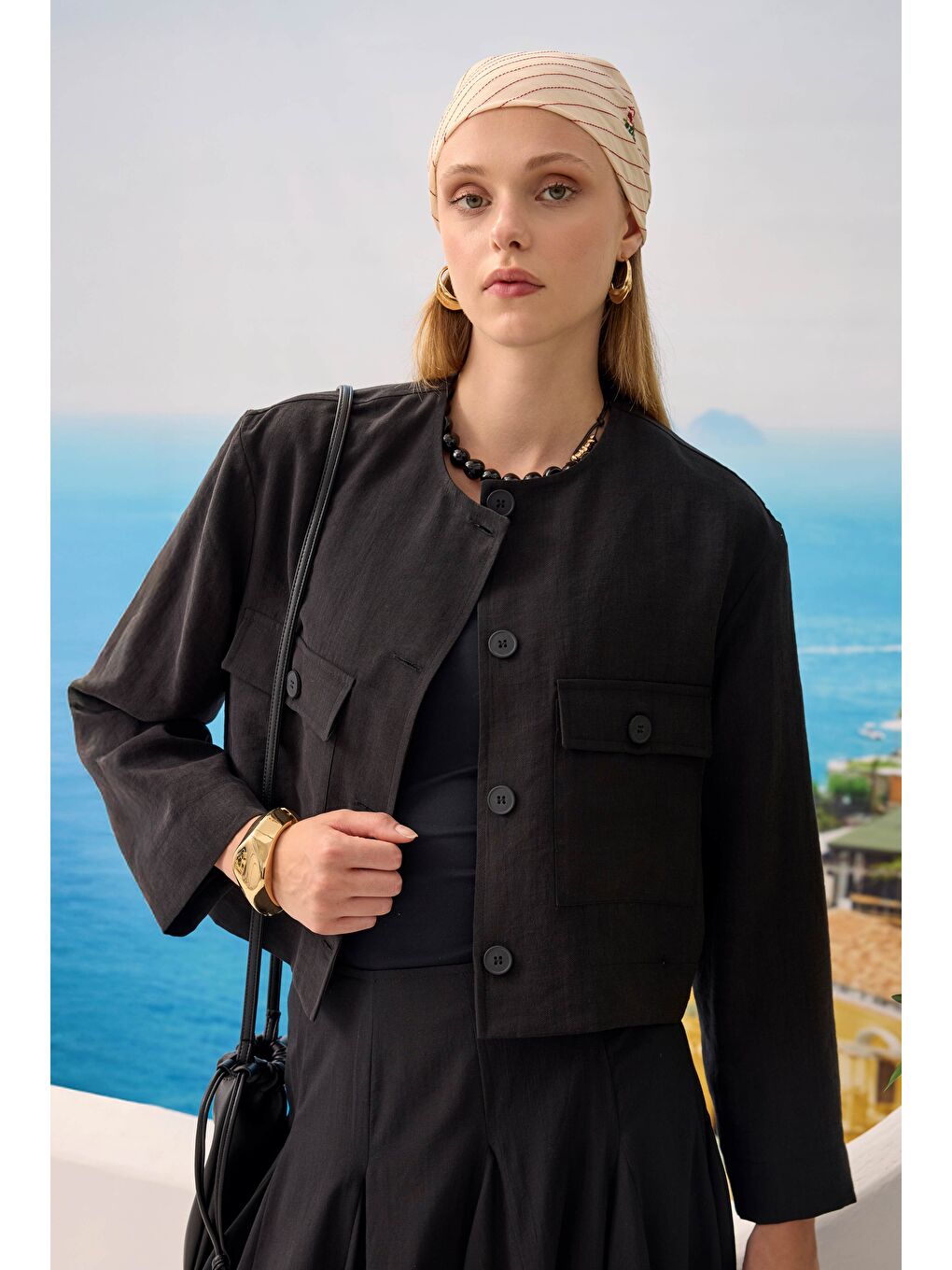 Modal Crop Ceket Siyah