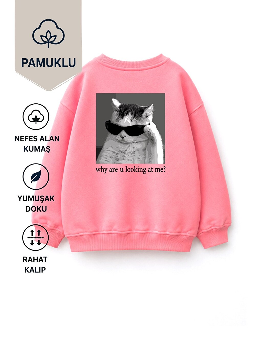 Pembe Unisex Çocuk 3 İplik Kumaş Pamuklu Sırt Baskılı Sweatshirt-1