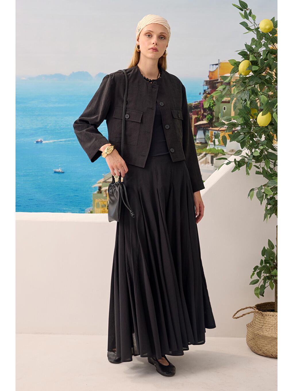 Modal Crop Ceket Siyah-1