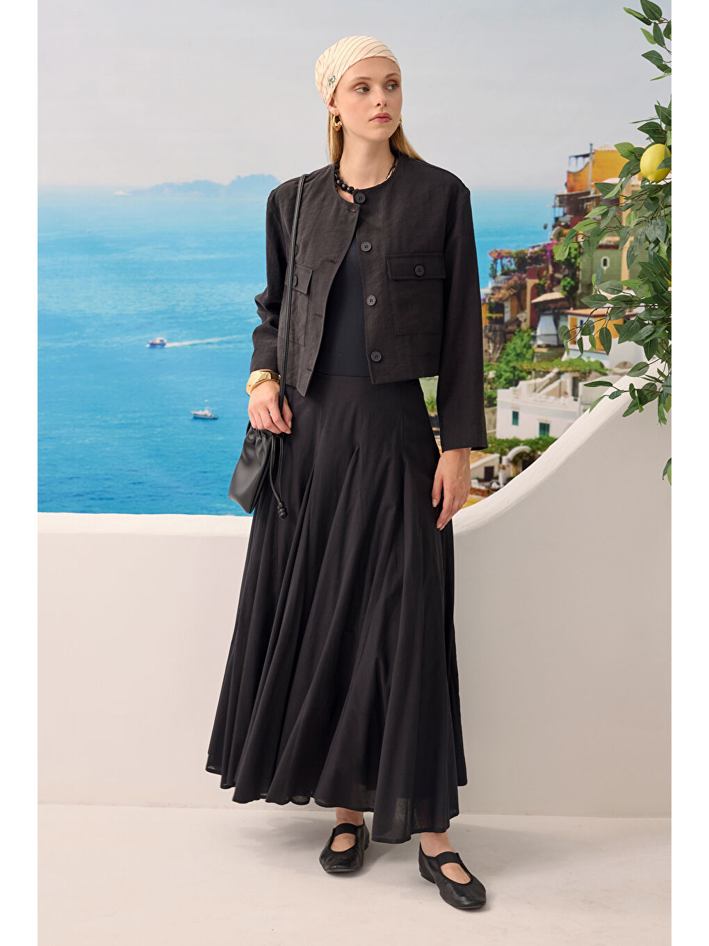 Modal Crop Ceket Siyah-3