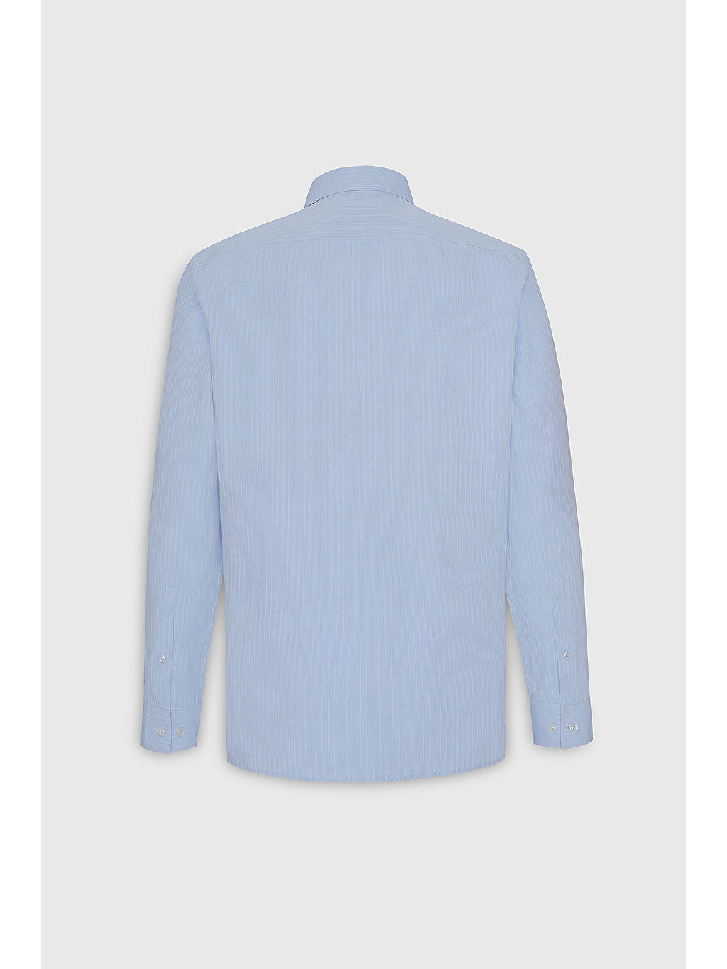 Erkek Açık Mavi Pamuklu Slim Fit Dar Kesim Çizgili Klasik Yaka Gömlek-1