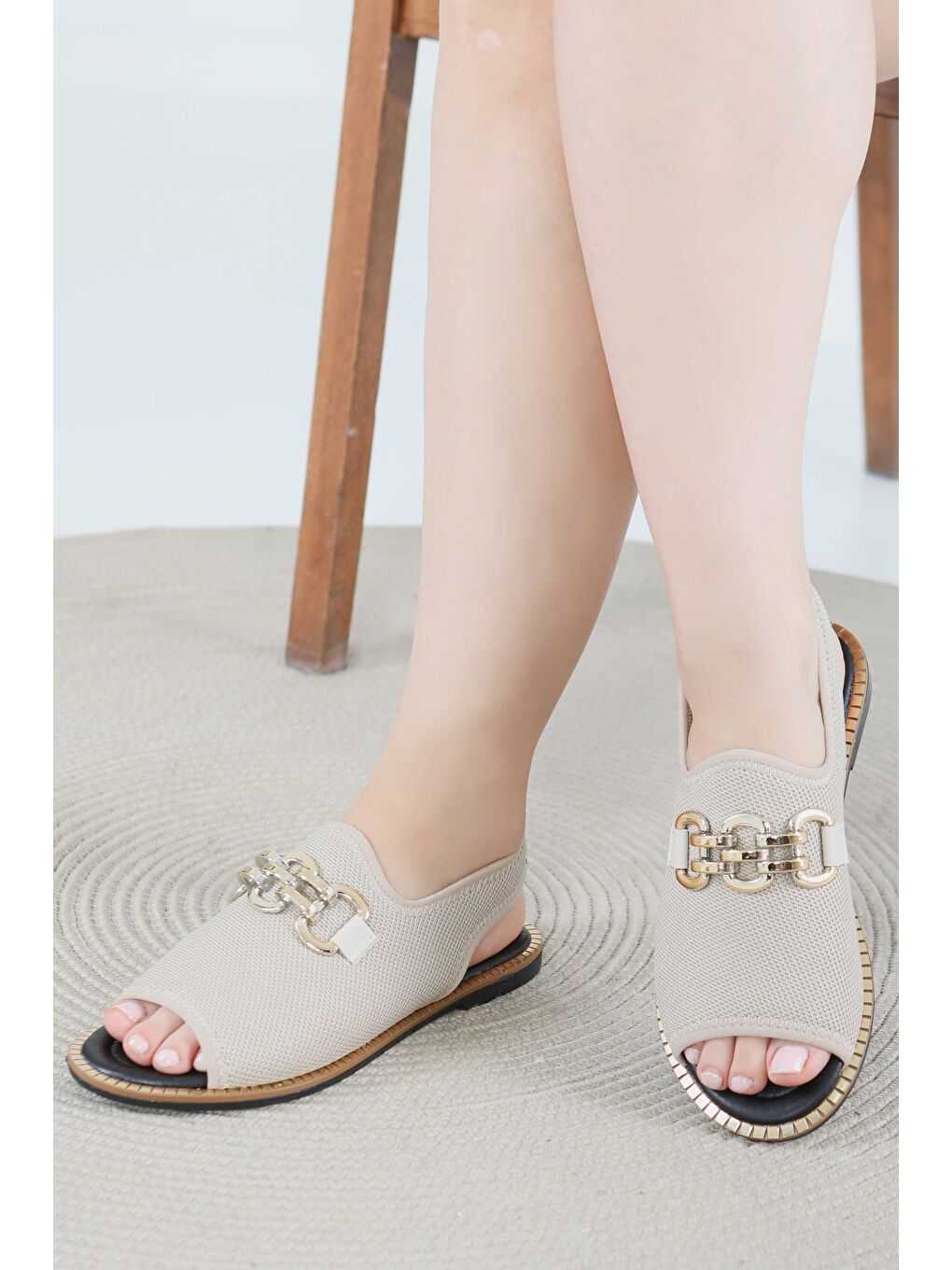 Bej Kadın Vizon Tokalı Sandalet - 27442-1