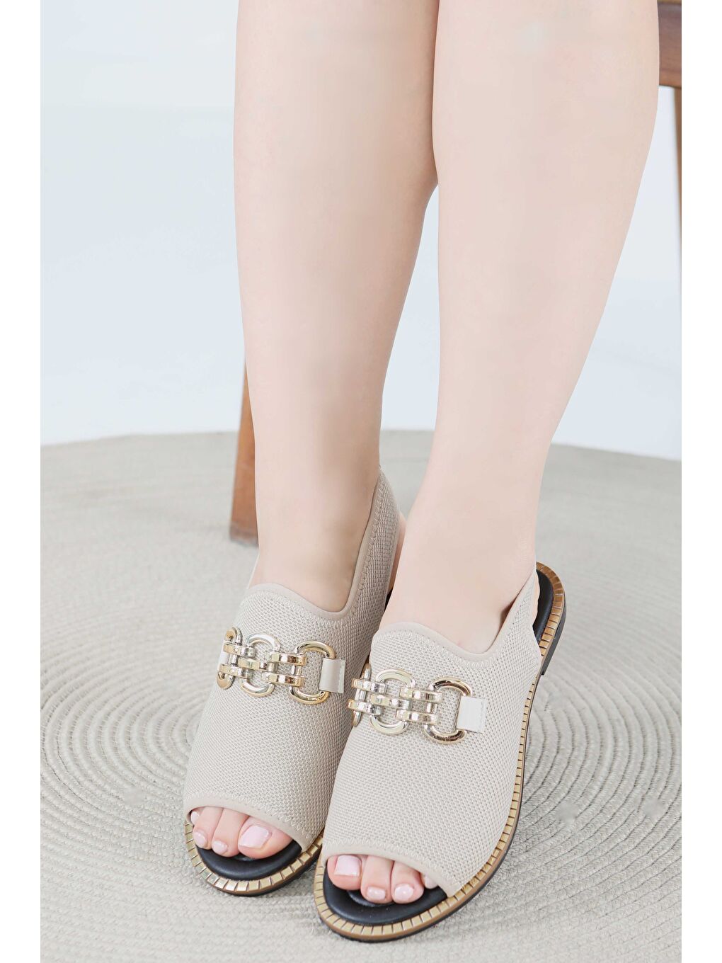 Bej Kadın Vizon Tokalı Sandalet - 27442-2