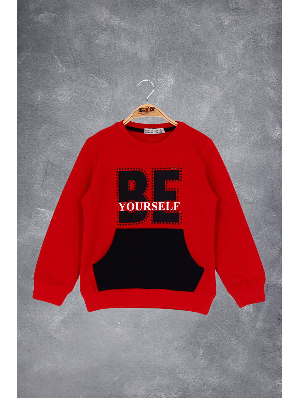 Kırmızı Kız Çocuk Be Yourself Baskılı Sweatshirt-2
