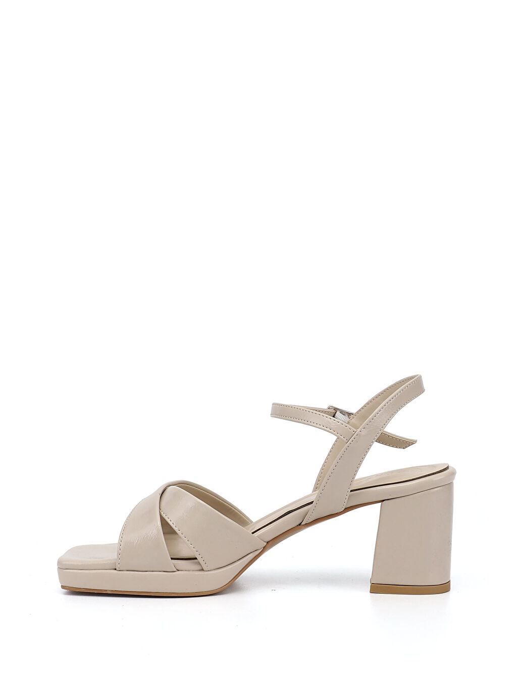 Bej Kadın BEJ-TEN RENGİ Bilekten Bağlı Platform Topuklu Sandalet-4