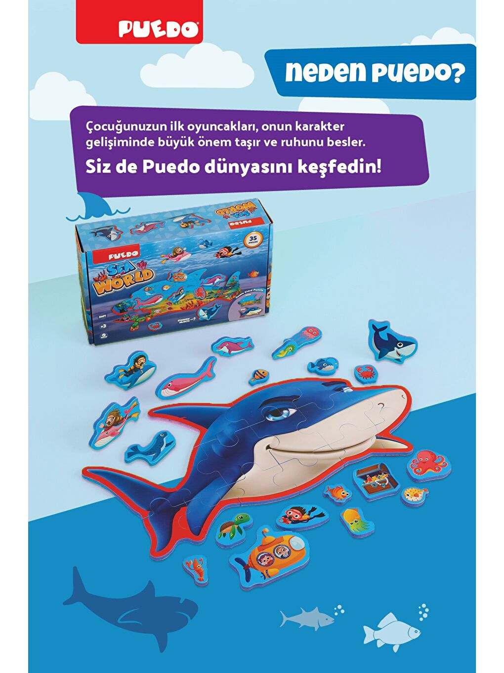 Puedo Karışık Çift Taraflı Puzzle - Deniz Canlıları - 10