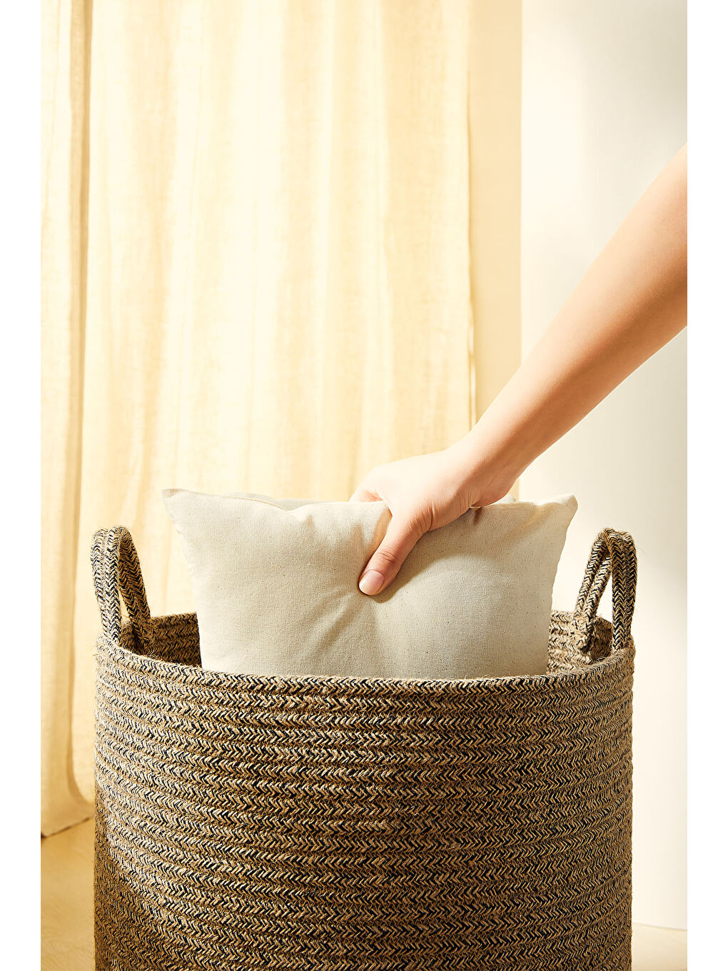 Siyah Kırçıllı Jüt Halat Sepet 40 x 40 cm-1