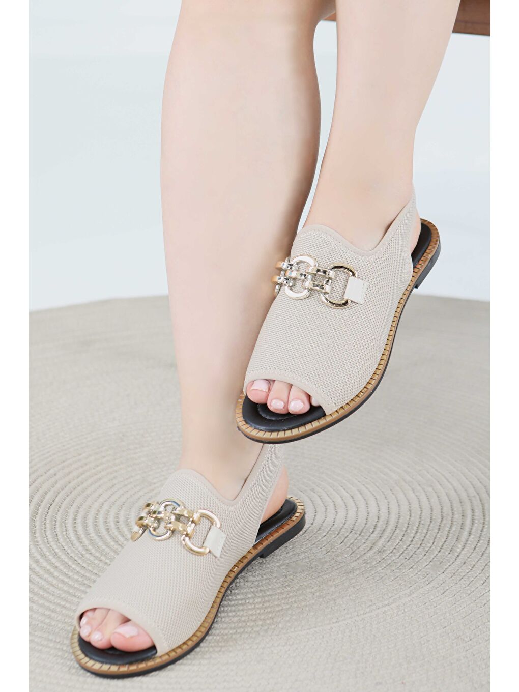 Bej Kadın Vizon Tokalı Sandalet - 27442-3