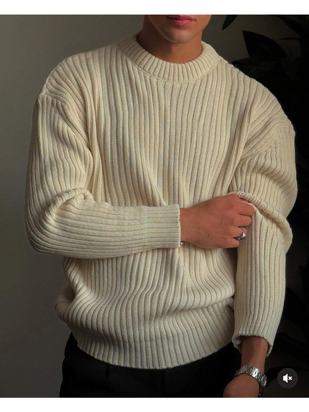 Bej Erkek Taş Fitilli Örme Regular Triko Kazak