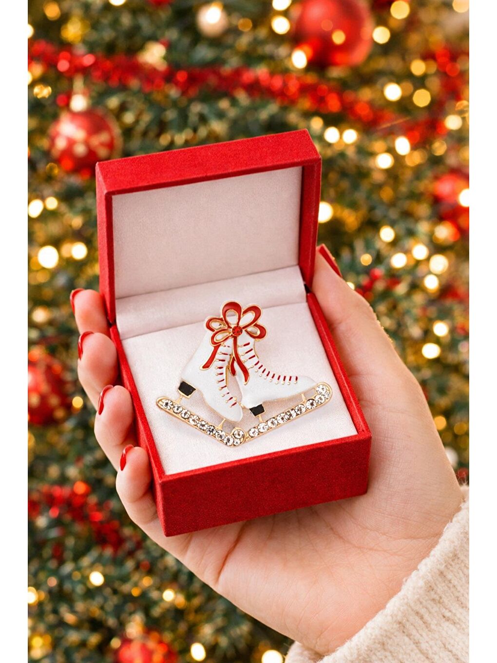 Sarı Yılbaşı Buz Pateni Yaka İğnesi Broş-1