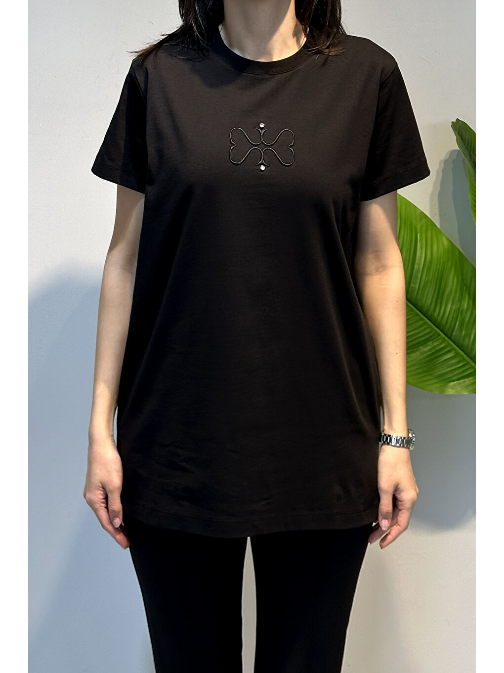 Missemramiss Pamuklu Nakışlı Tshirt Tunik 5360 Siyah-1