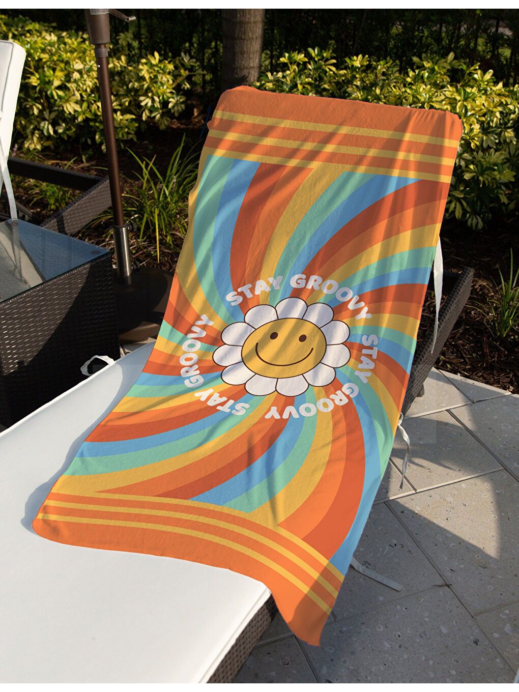 Karışık Renkli Papatya Desen,Baskılı Plaj Havlusu