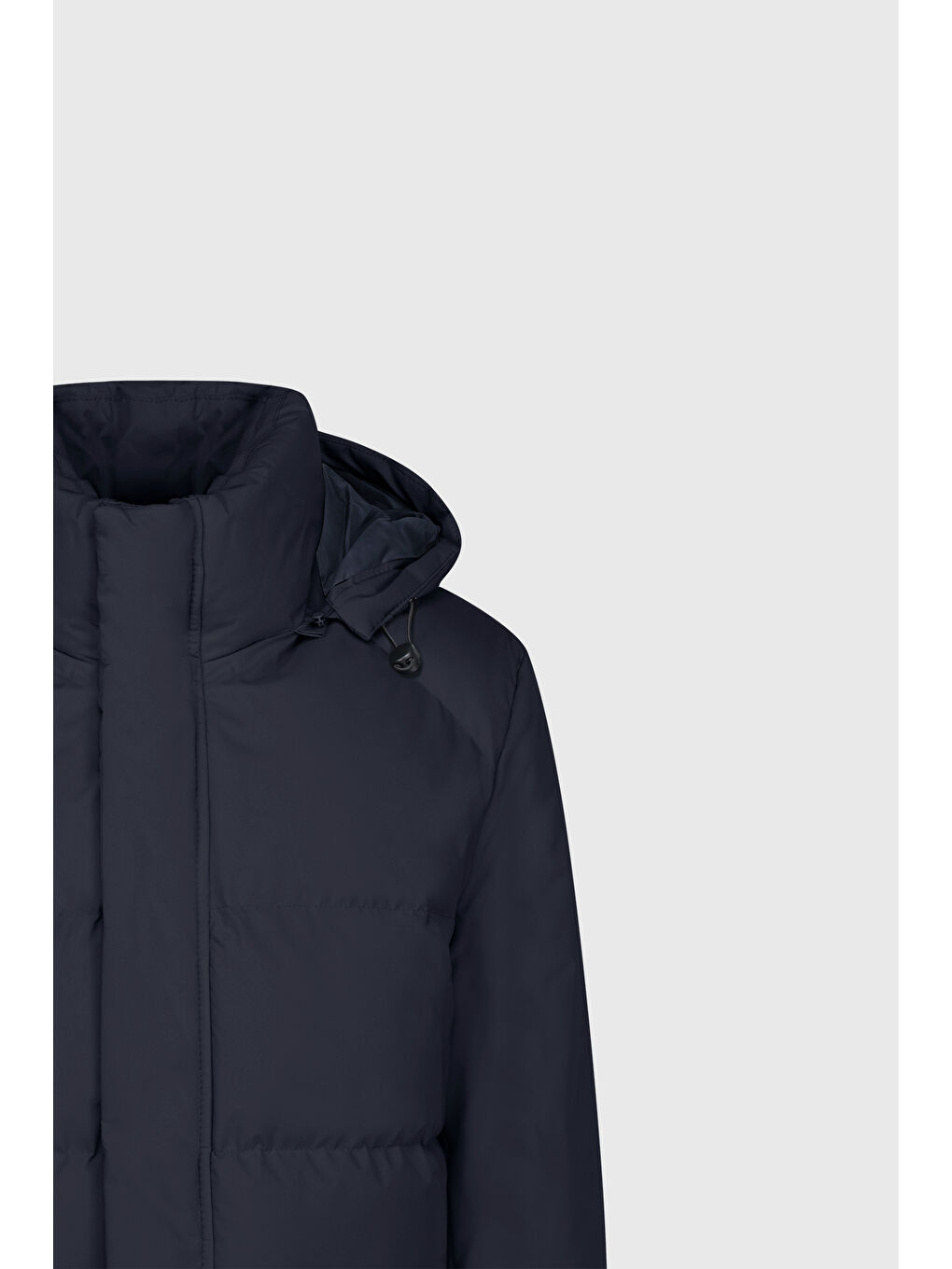 Erkek Lacivert Standart Fit Normal Kesim Çıkma Kapüşon Dik Yaka Torba Cepli Kaban-9