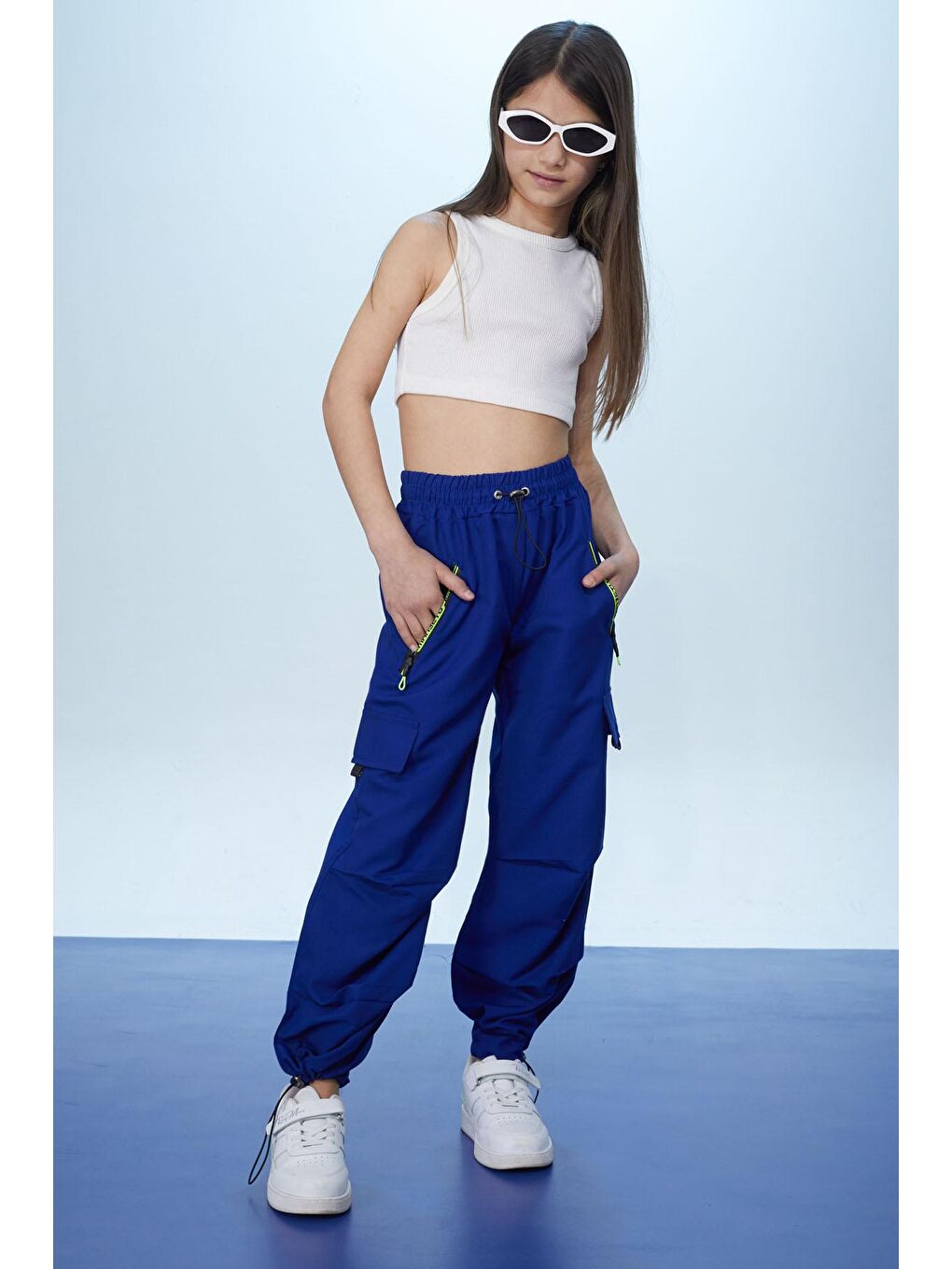 Lacivert Fermuar Cepli Kız Çocuk Paraşüt Pantolon 18423