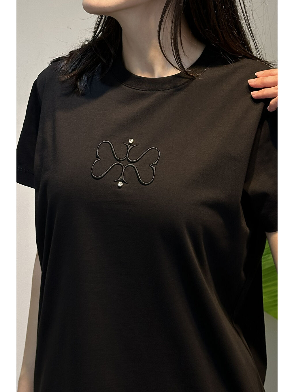 Missemramiss Pamuklu Nakışlı Tshirt Tunik 5360 Siyah-2