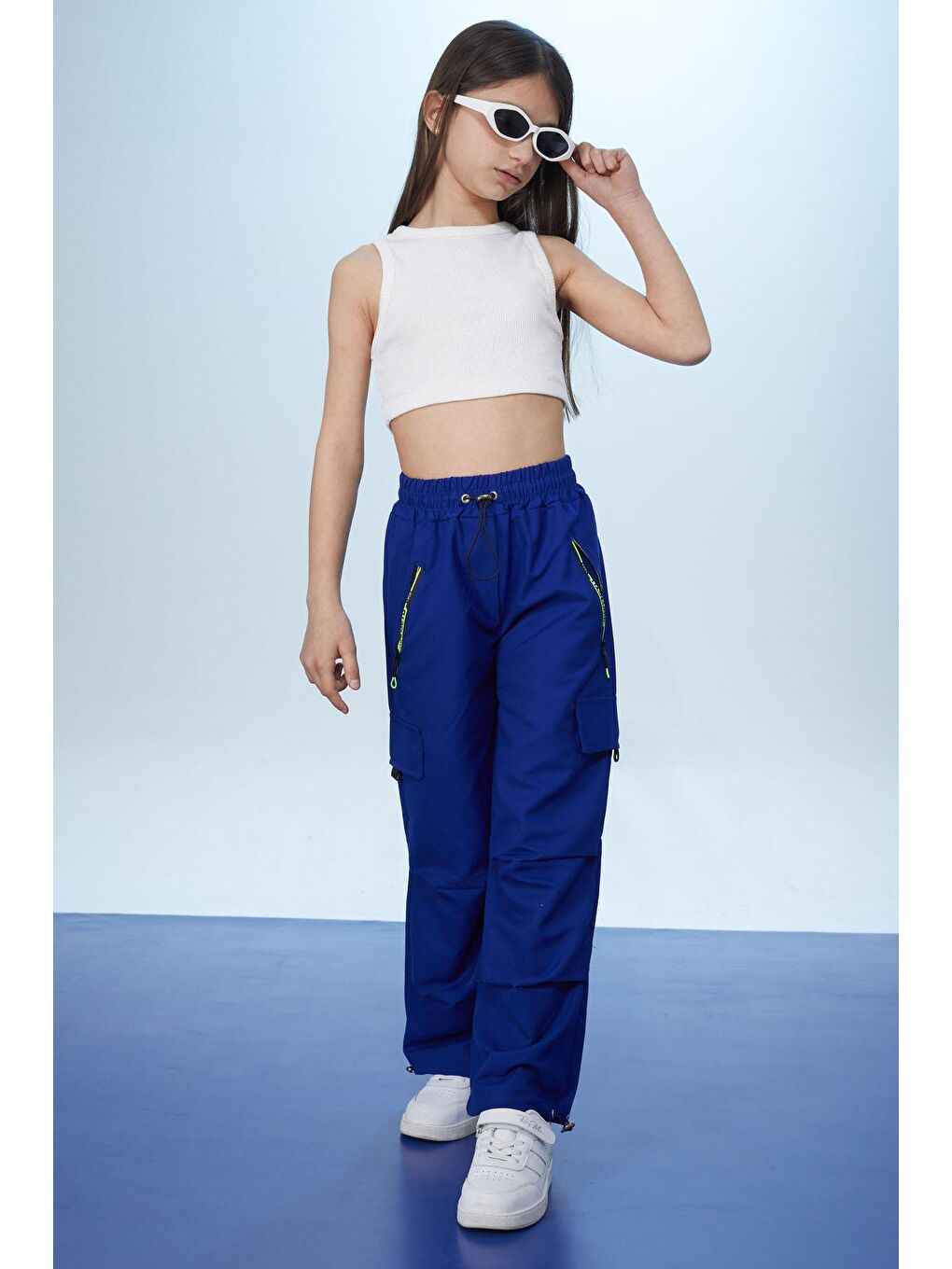 Lacivert Fermuar Cepli Kız Çocuk Paraşüt Pantolon 18423-2