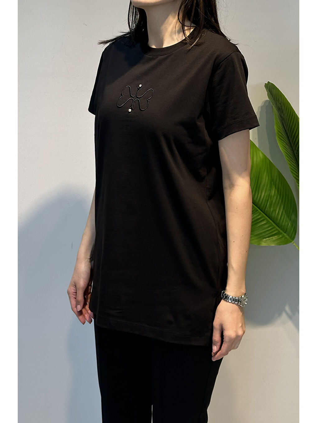 Missemramiss Pamuklu Nakışlı Tshirt Tunik 5360 Siyah-3