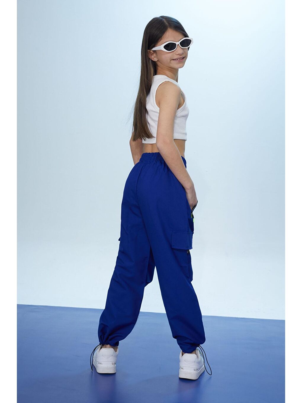 Lacivert Fermuar Cepli Kız Çocuk Paraşüt Pantolon 18423-4