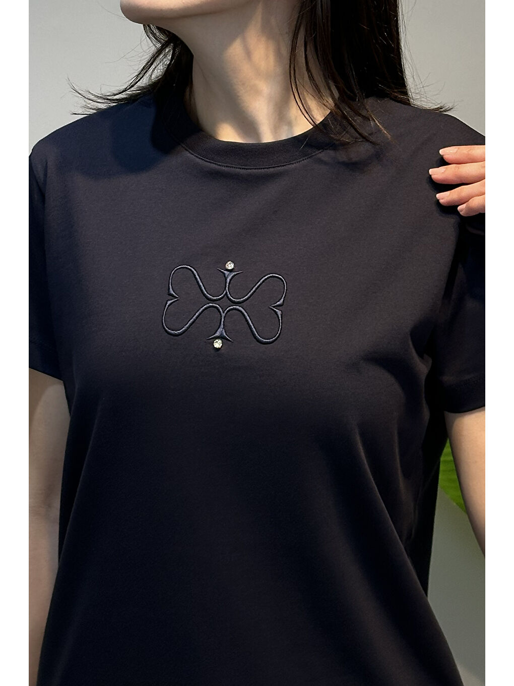 Pamuklu Nakışlı Tshirt Tunik 5360 Lacivert-2