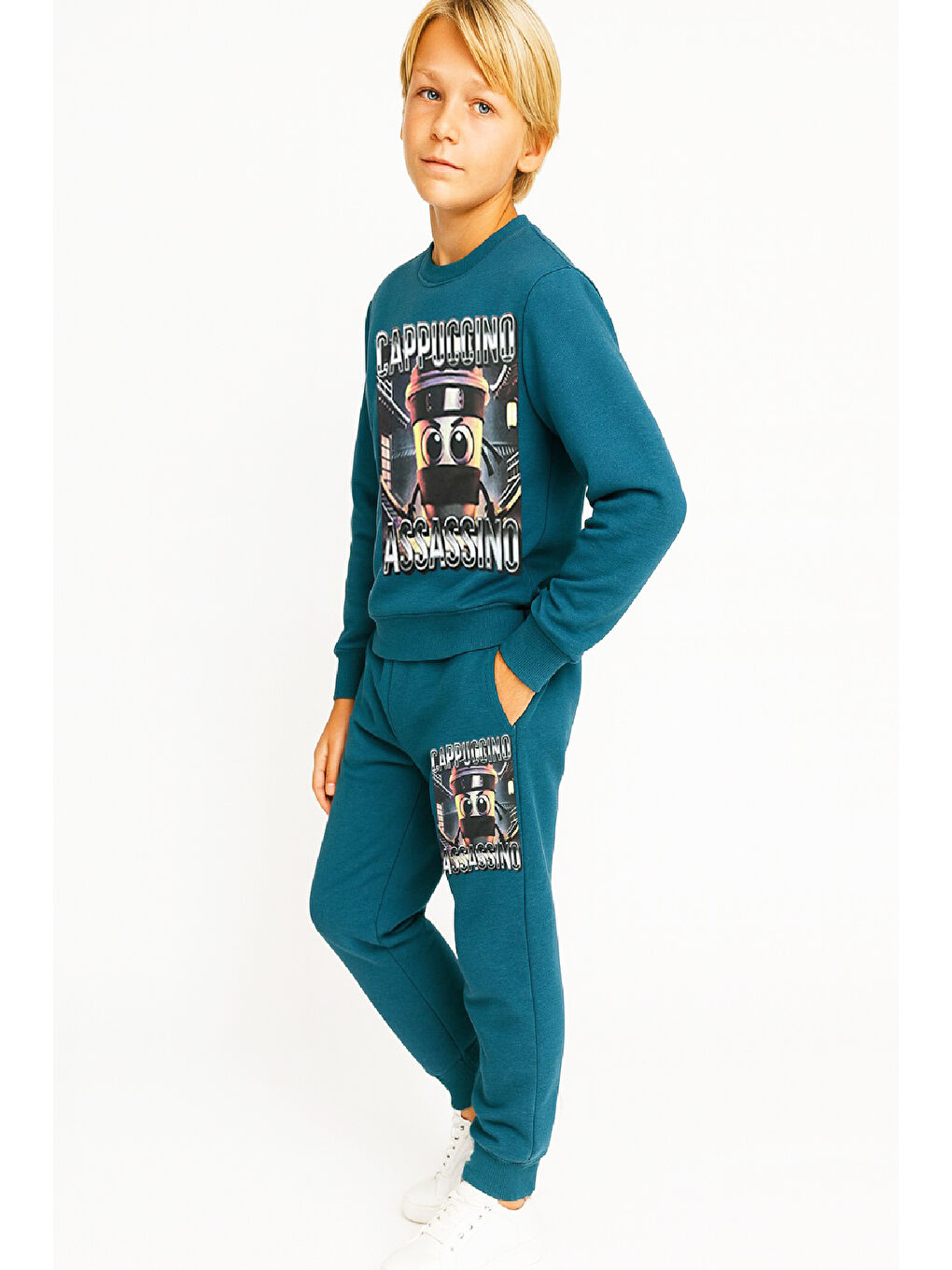 Petrol Erkek Çocuk 2 İplik Şardonsuz Alt-Üst Takım Dijital Baskılı 3-10 Yaş 12416