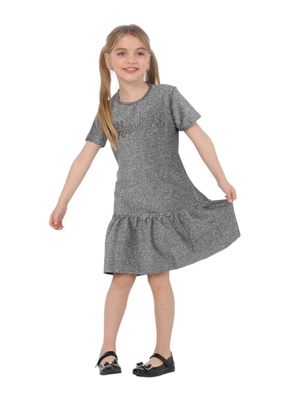 LupiaKids Gri Sparkly Grey Kız Çocuk Elbise LP-23WIN-004 - 1