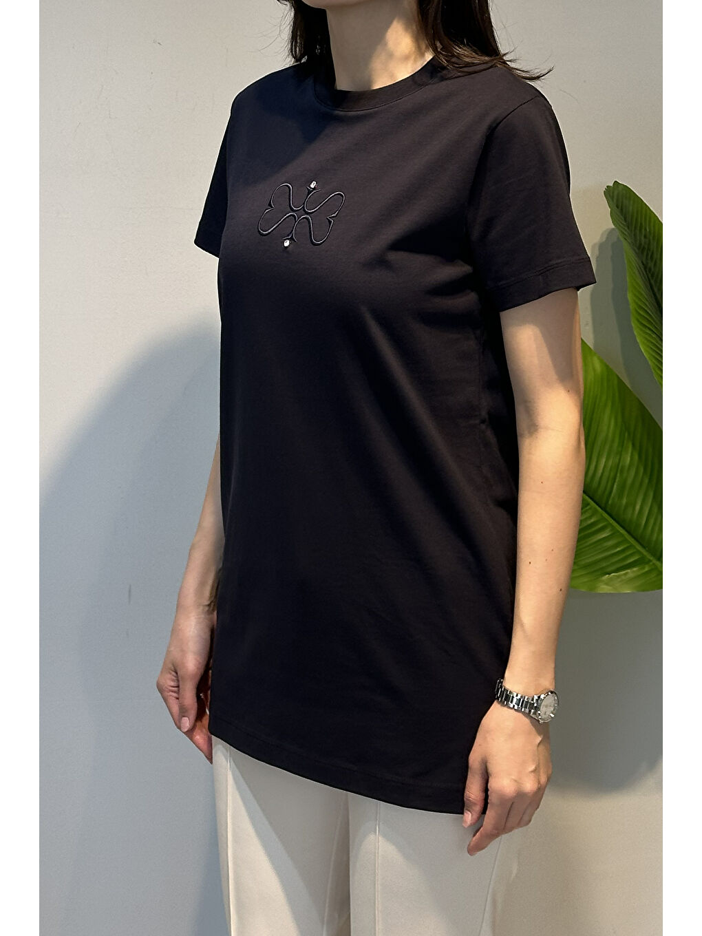 Pamuklu Nakışlı Tshirt Tunik 5360 Lacivert-3