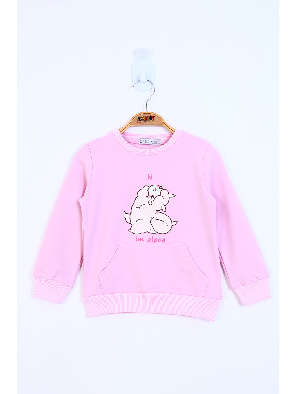 Pembe Kız Çocuk Kuzu Baskılı Sweatshirt