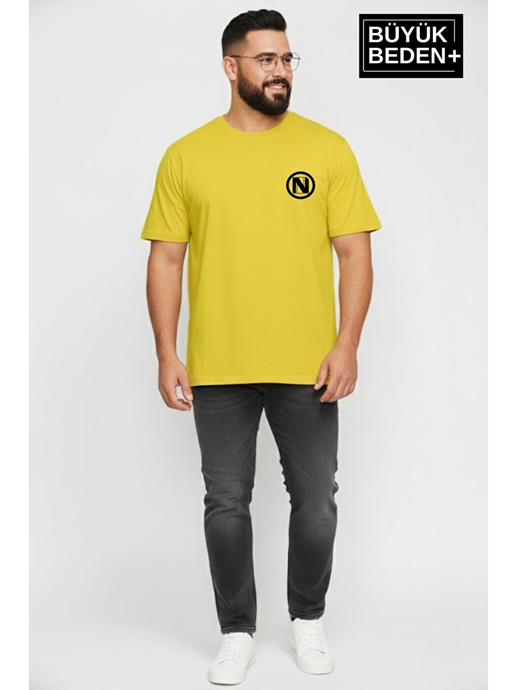 Sarı Erkek Büyük Beden N Baskılı 3xl-6xl Bisiklet Yaka Tshırt SPR26BTS510-19