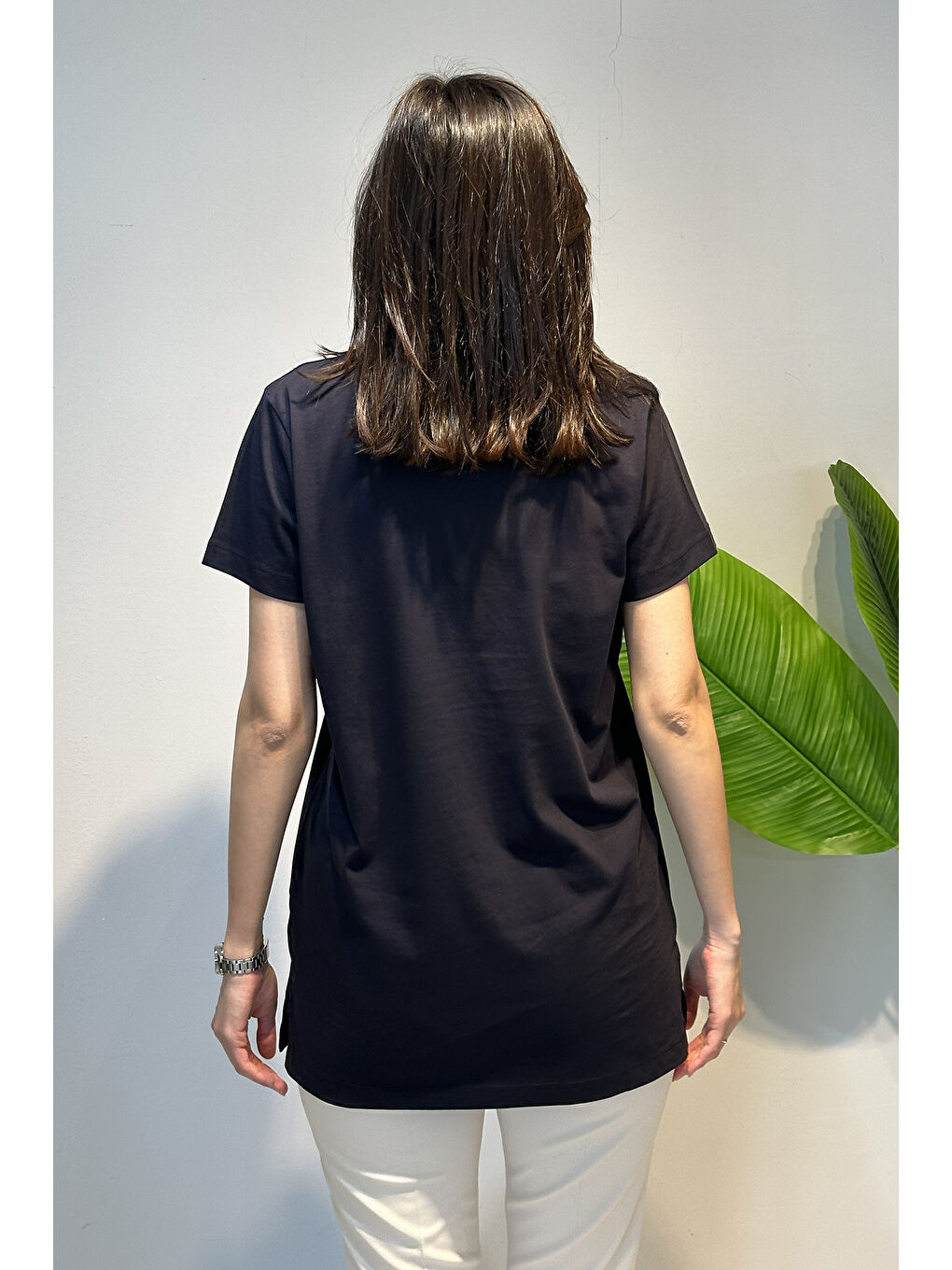 Pamuklu Nakışlı Tshirt Tunik 5360 Lacivert-4