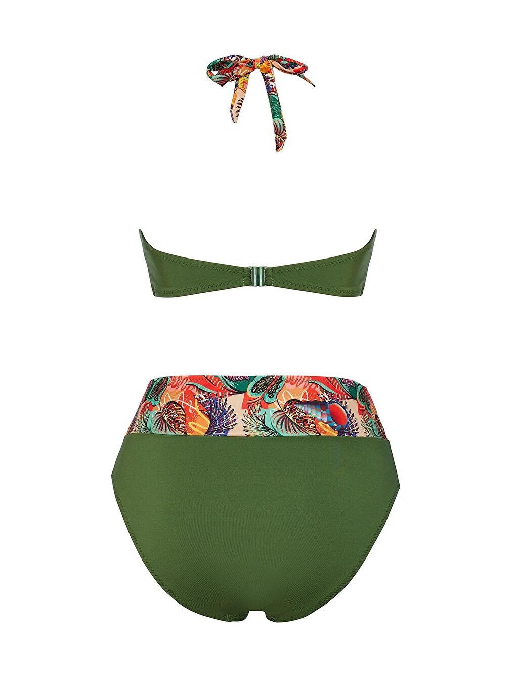 Haki Yüksek Bel Desenli Üçgen Bikini Takım-1