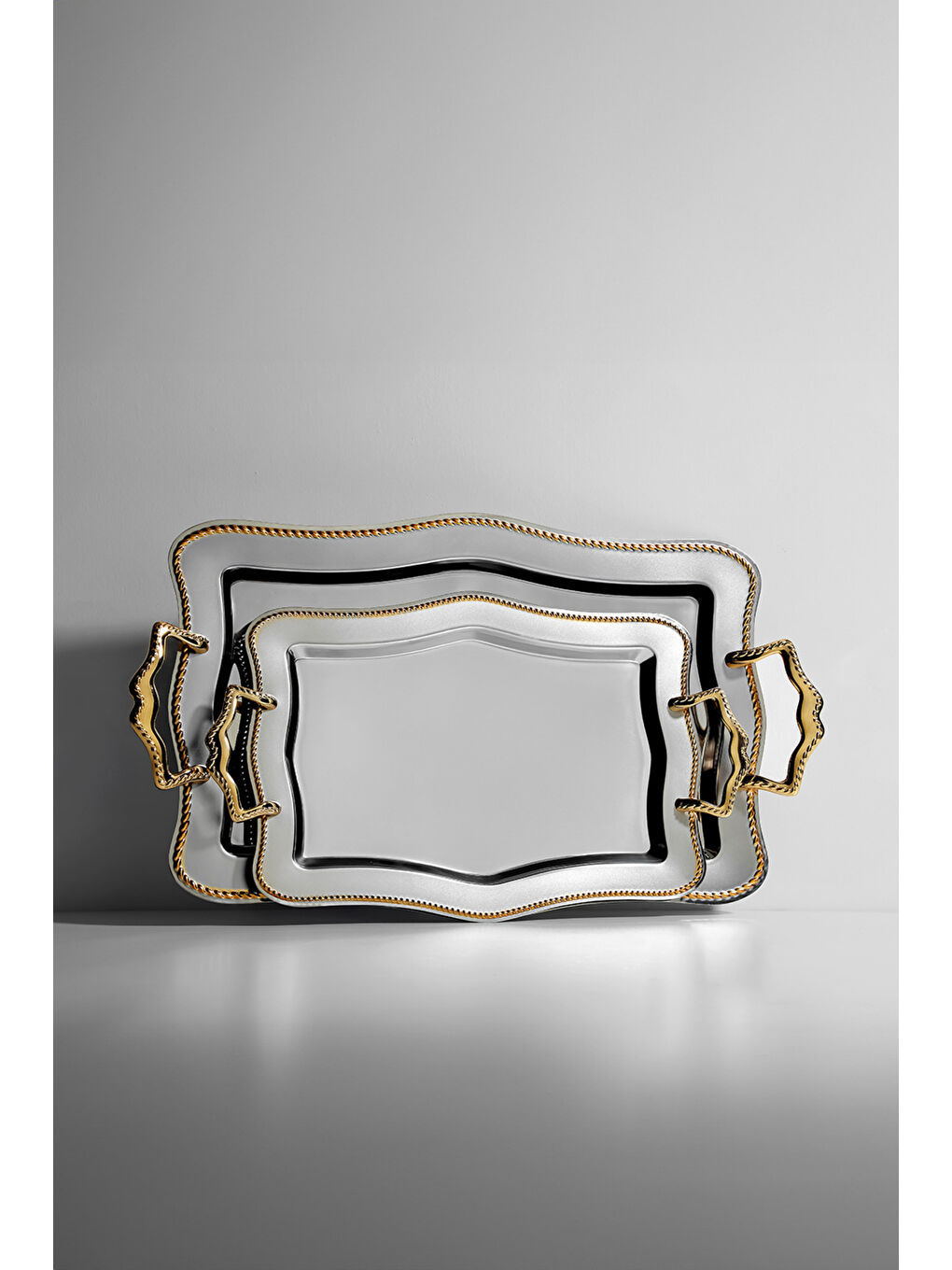 Sarı Zincir 2'li Altın Saten Çelik Tepsi Seti