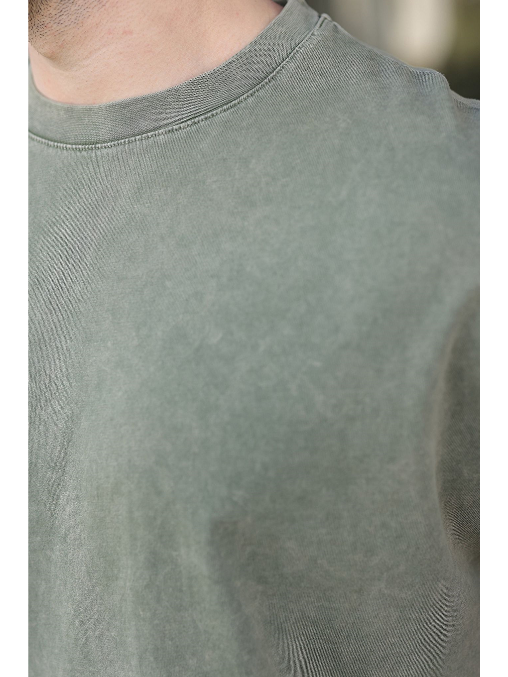 Haki %100 Pamuklu Oversize Erkek Tişört E7178-2