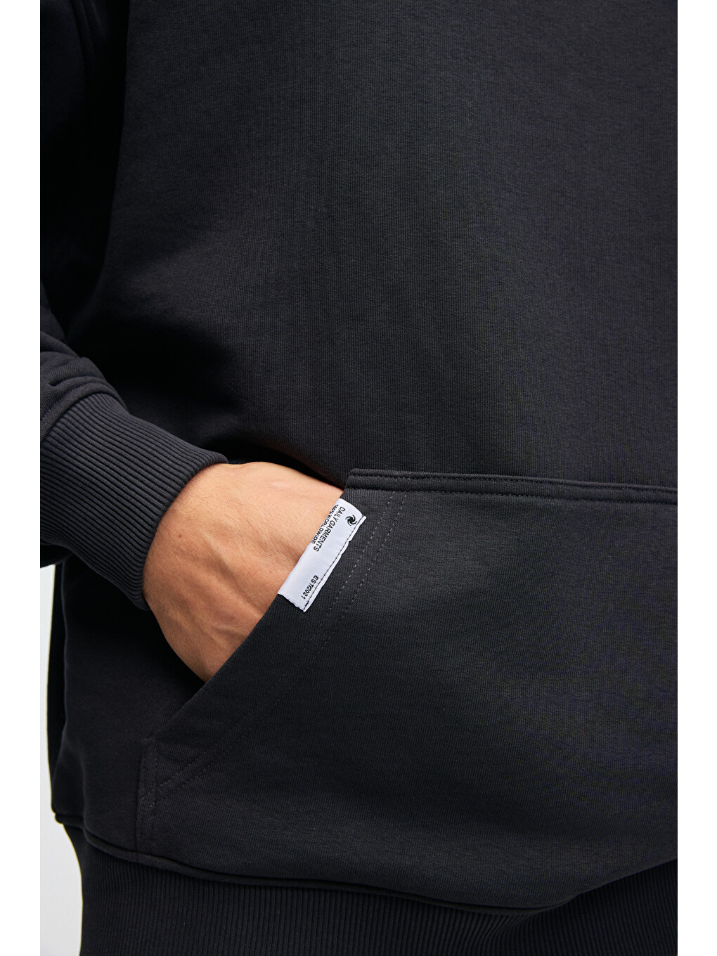 Clay Erkek %100 Pamuk Kapüşonlu Çıtçıtlı Baskılı Cebi Süs Etiketli Antrasit Sweatshirt-5