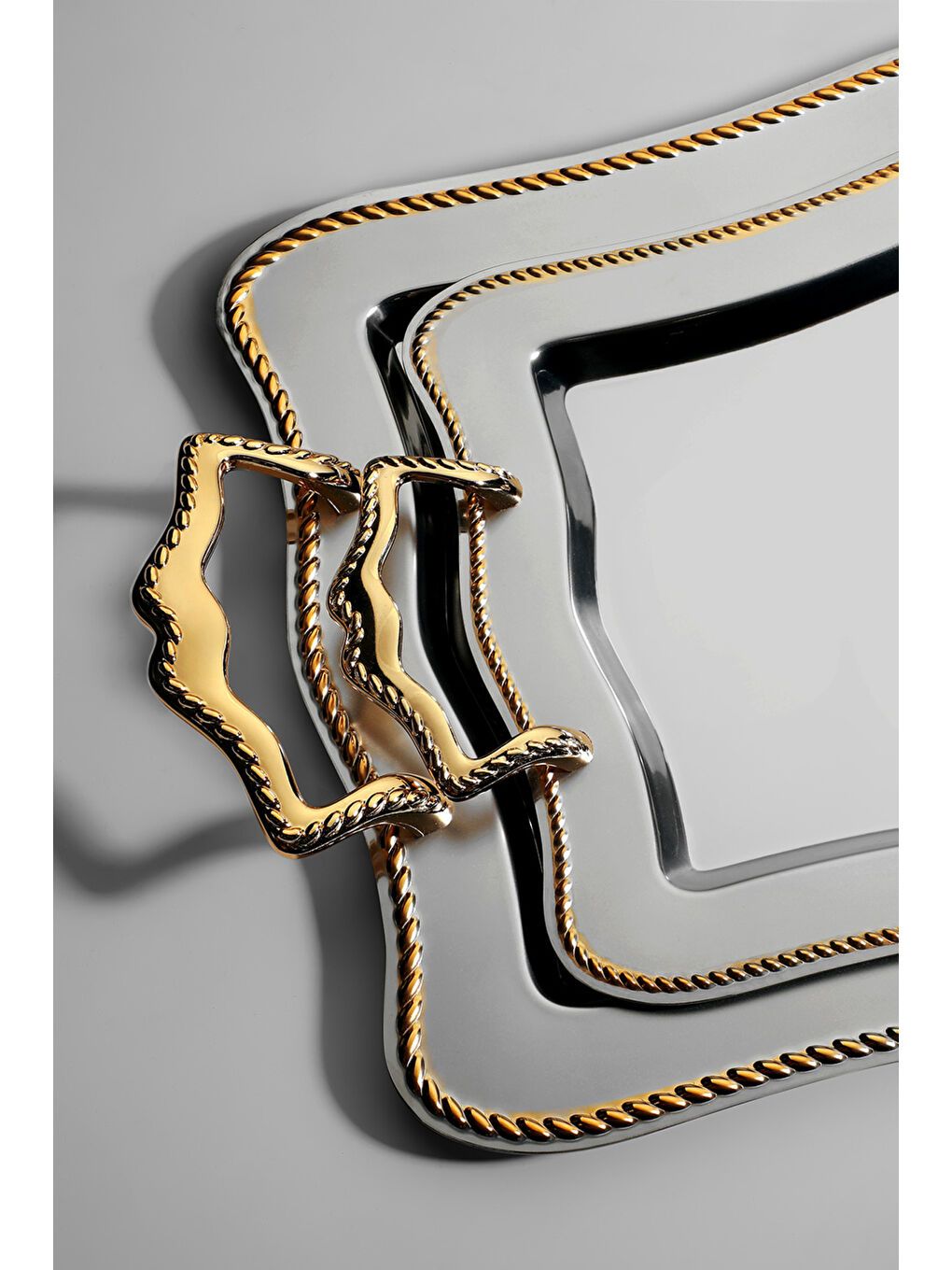 Sarı Zincir 2'li Altın Saten Çelik Tepsi Seti-1