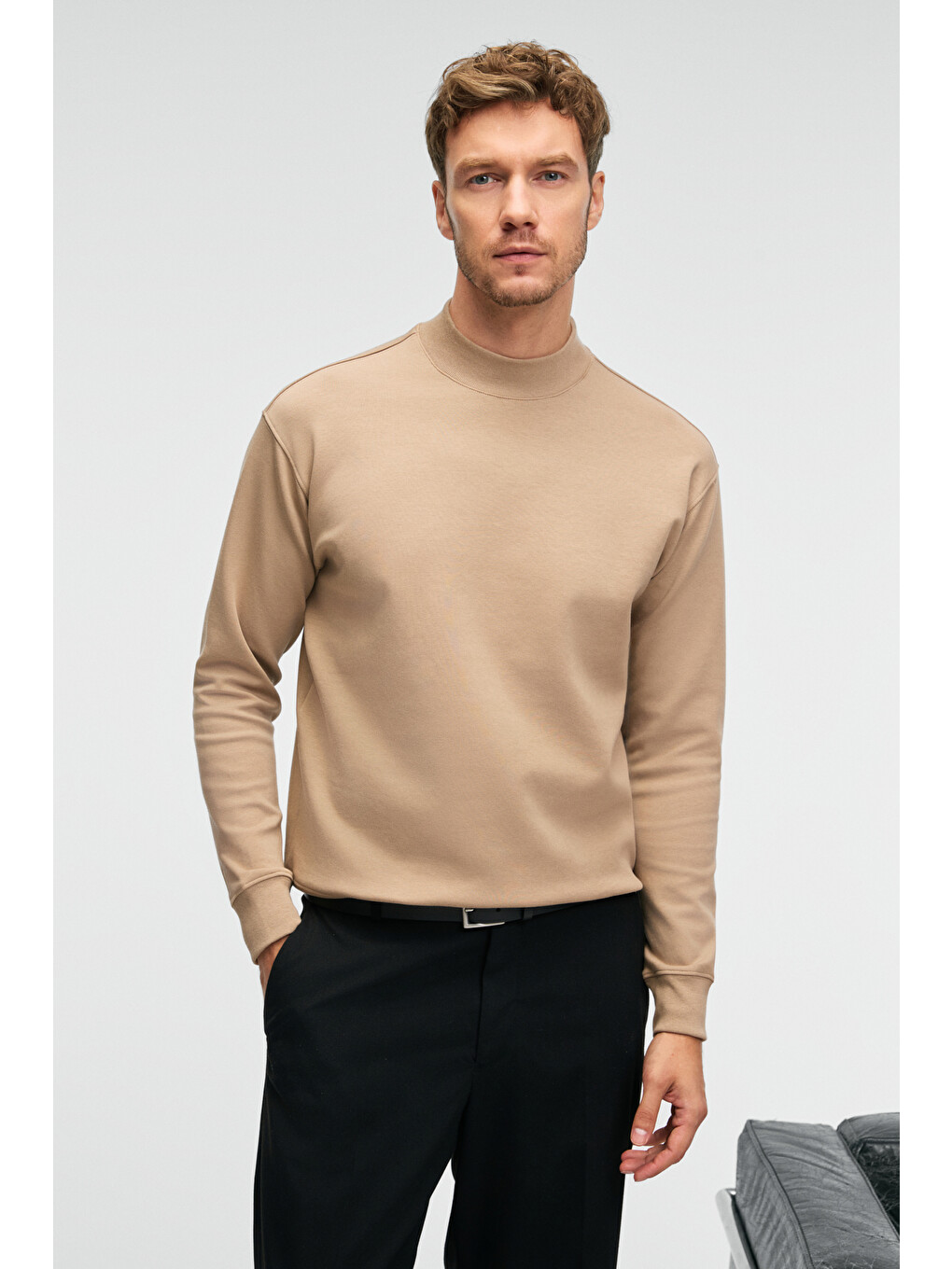 Quılla Erkek Yarım Balıkçı Basic Bej Sweatshirt