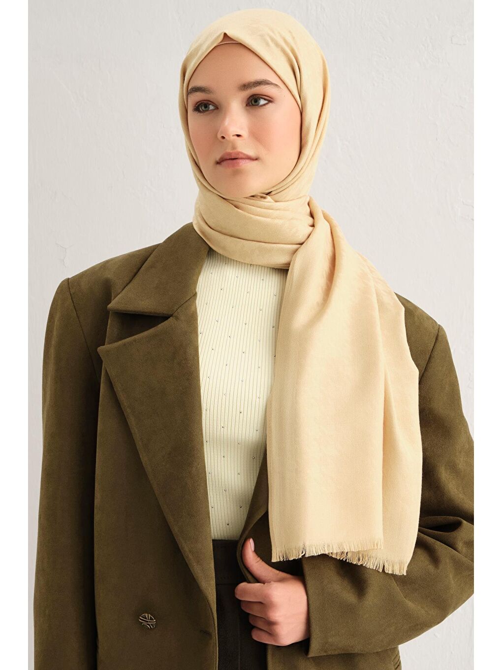Bej Viscon Kazayağı Desen Şal 02-1