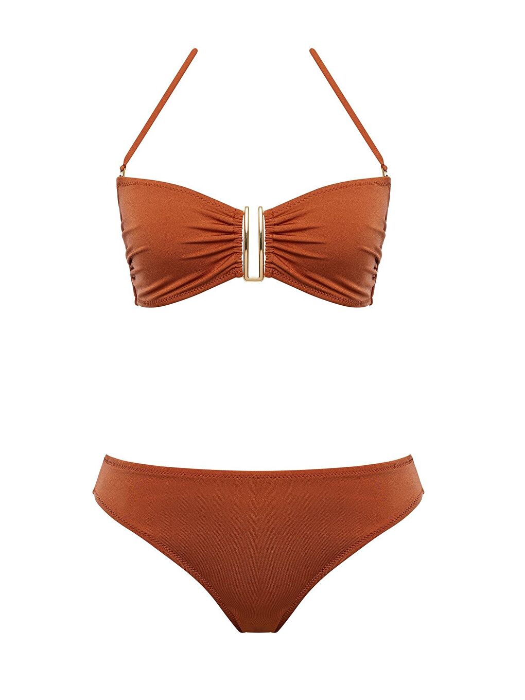 Kahverengi Aksesuarlı Brezilya Bikini Takım