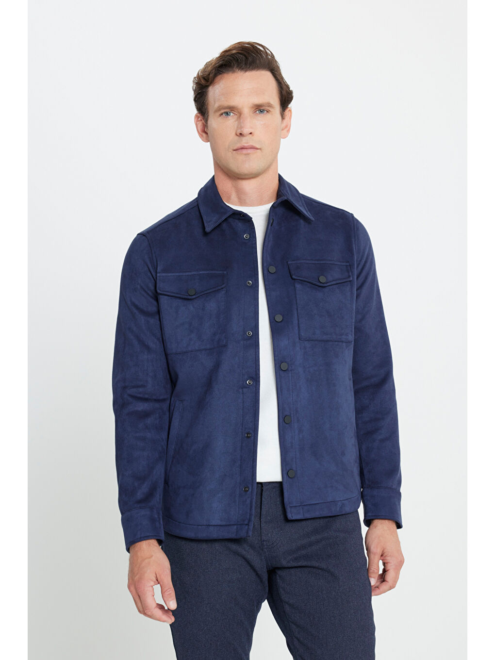 Erkek Lacivert Standart Fit Normal Kesim Gömlek Yaka Mont