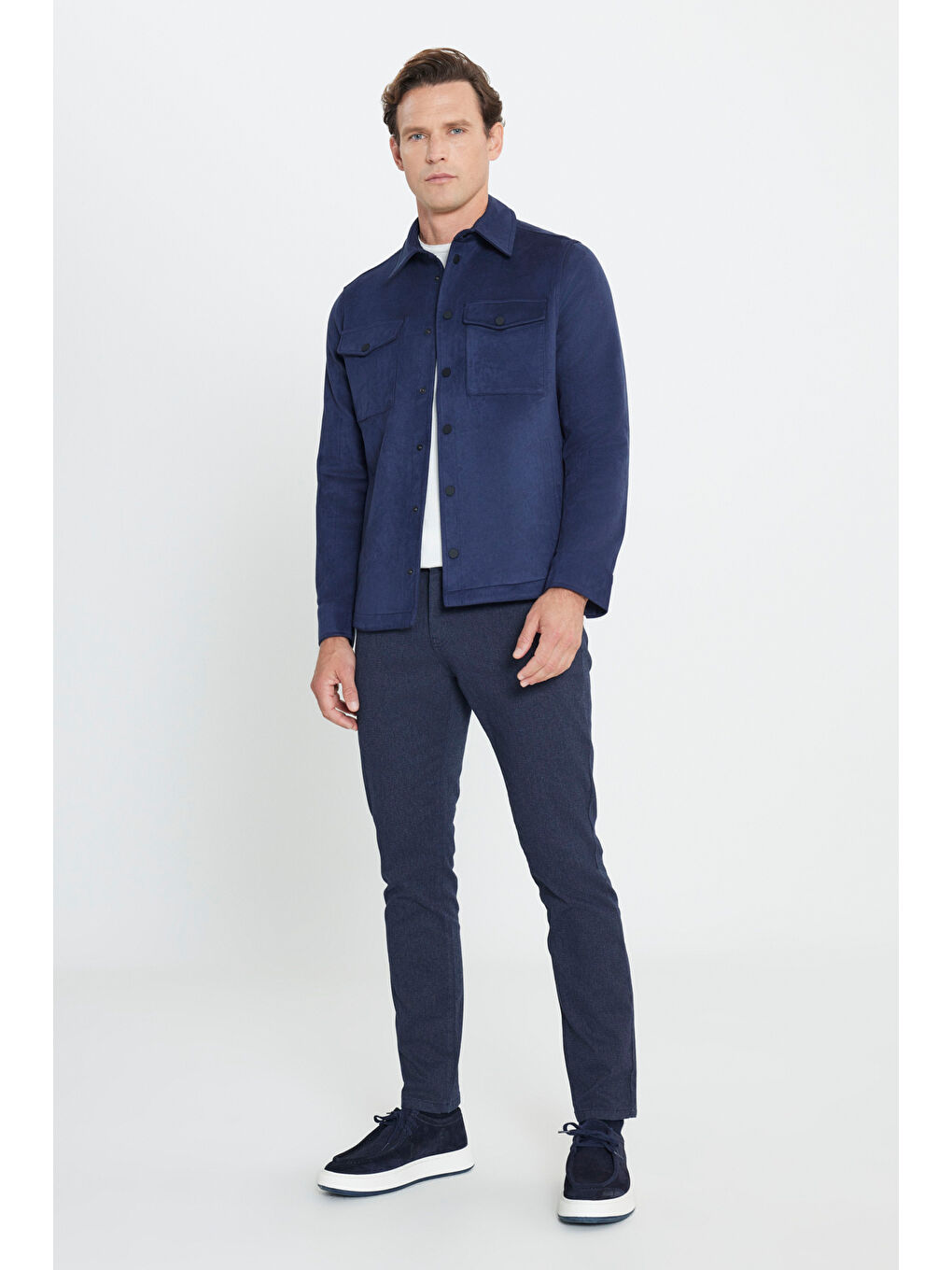 Erkek Lacivert Standart Fit Normal Kesim Gömlek Yaka Mont-1