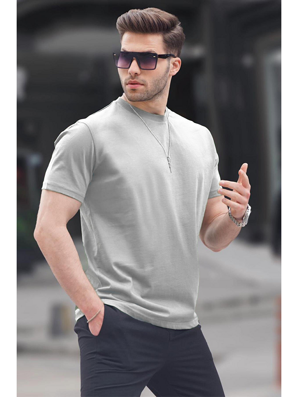 Boyalı Gri Regular Fit Basic Erkek Tişört 6131